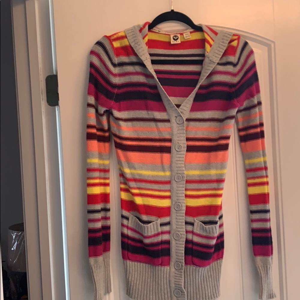 Cute Multi Colored Button Up Sweater - image 1